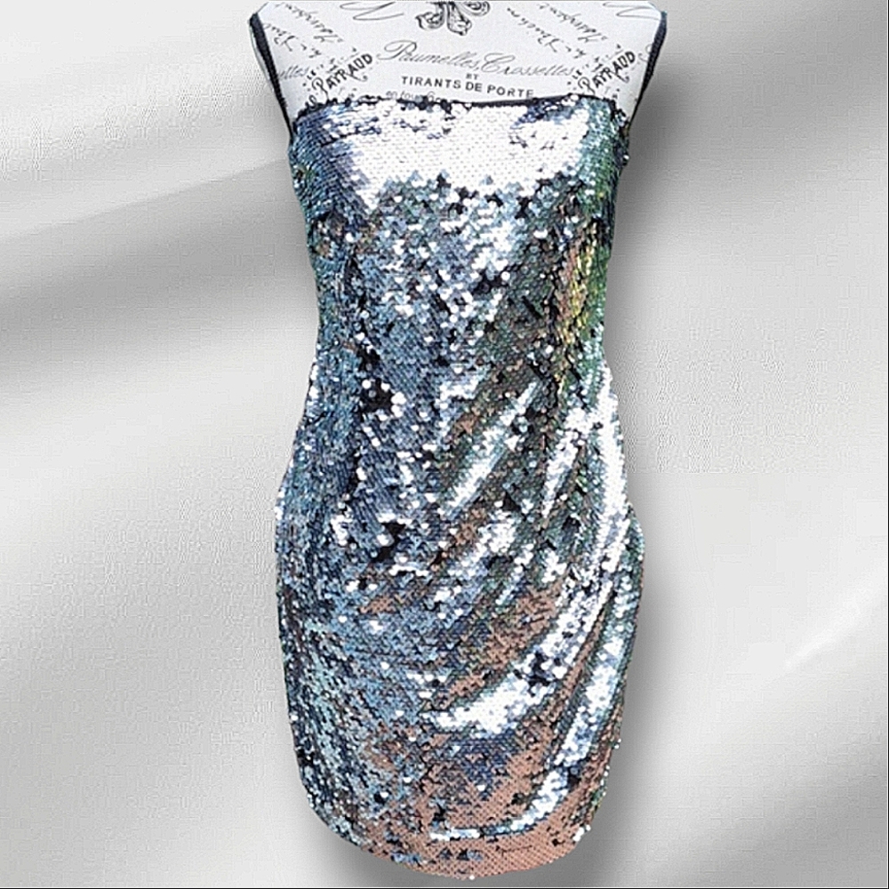 R 89 Silver and Black Sequin Dress